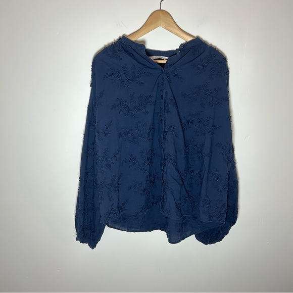 & other stories Voluminous Floral-Appliqué Navy Blue Embroidered Blouse XL - Picture 4 of 6